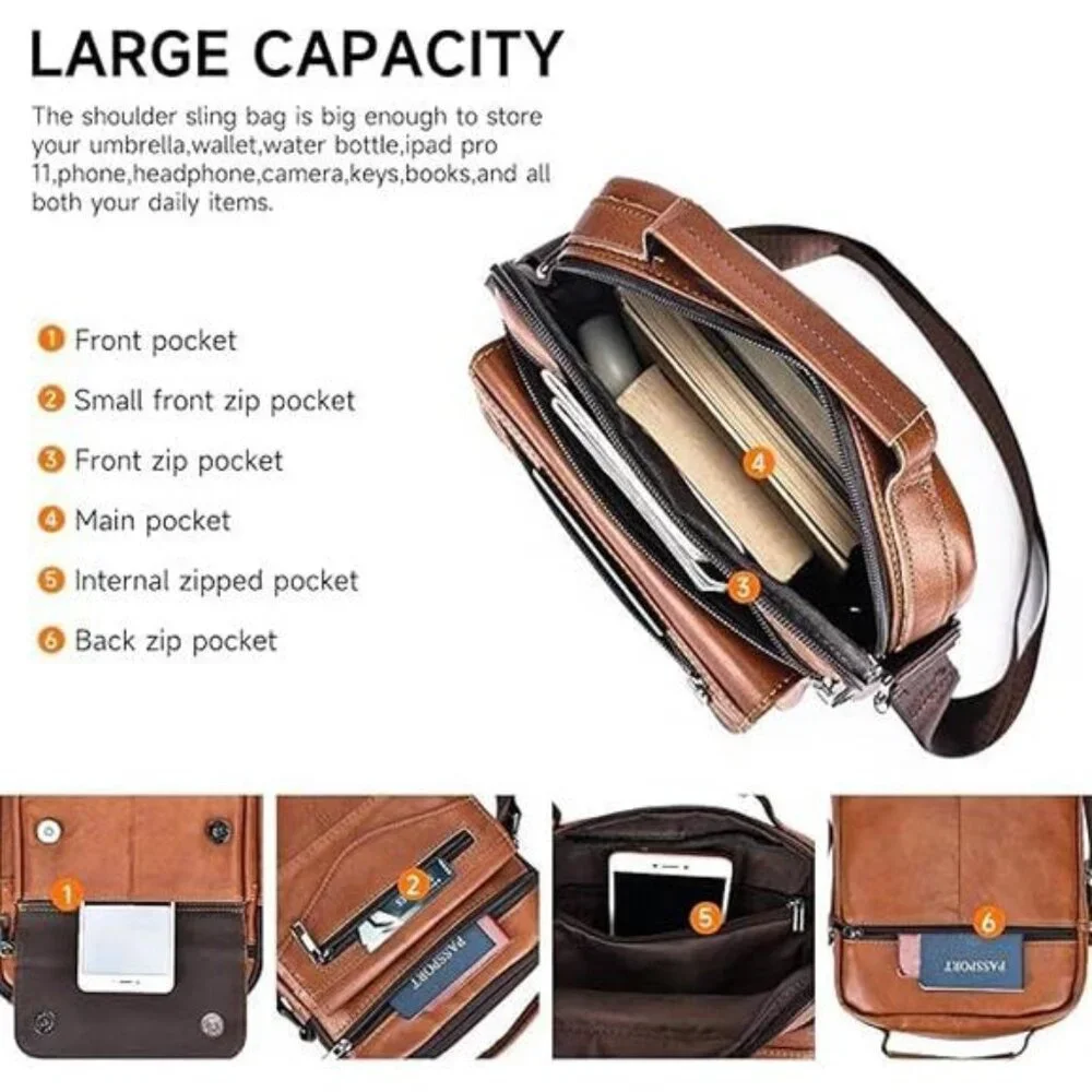 Genuine leather man purse mens crossbody sling bag small messenger